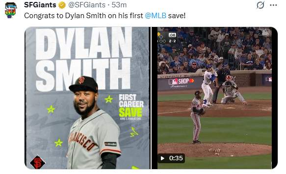 Smith Picks Up First MLB Save in Giants Win Over Cubs