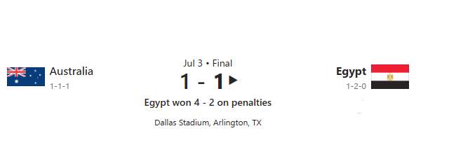 Egypt defeated Australia