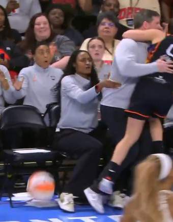 Kelsey Plum Bear Hugs Dream Coach During Game