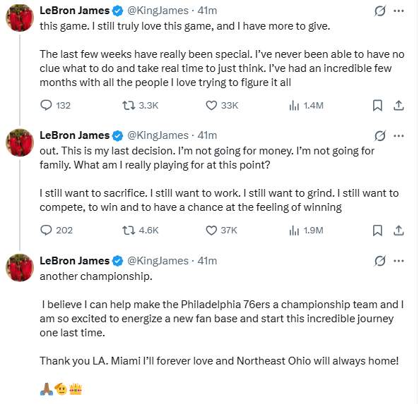 What did Lebron James say on joining Philadelphia 76ers