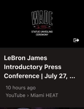 Miami Heat posted a  scheduled live stream titled “LeBron James Introductory Press Conference