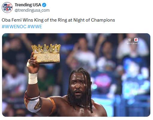 Oba Femi Wins King of the Ring at Night of Champions (Photo credit: WWE)