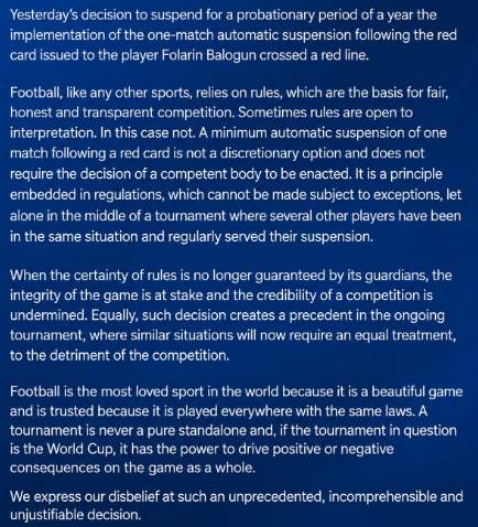UEFA statement on the Balogun case